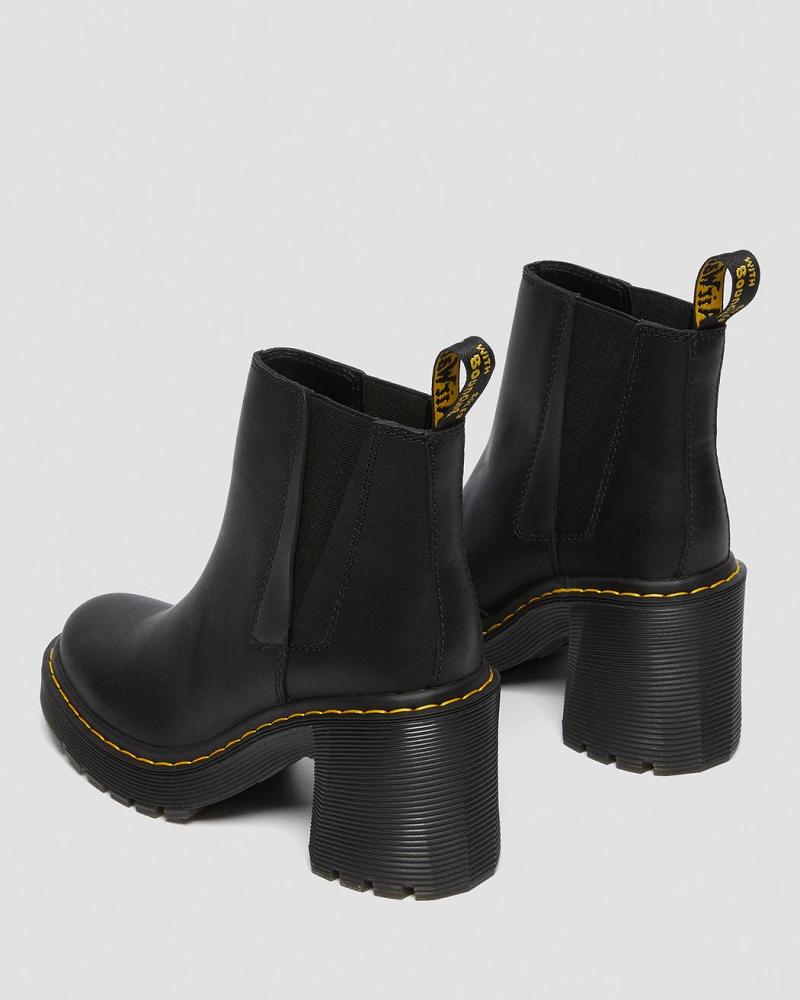 Black Women's Dr Martens Spence Leather Flared Heel Chelsea Boots | CA 131SGL